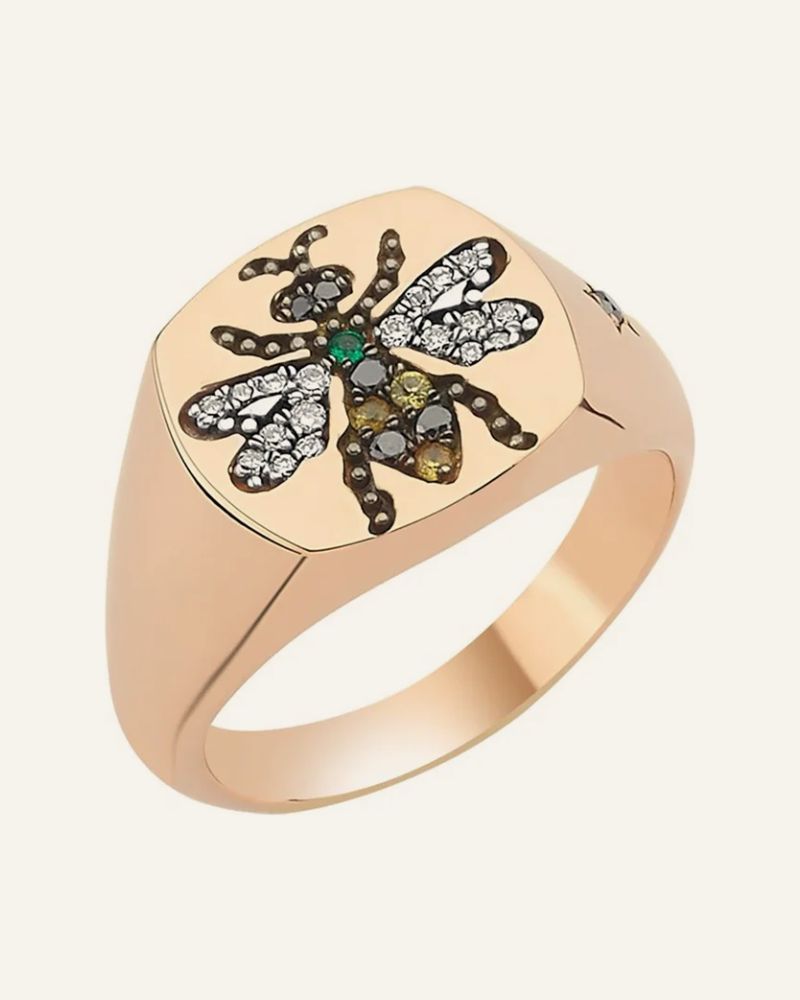 Bee Goddess Queen Bee Hania Siyah Pırlanta Yüzük