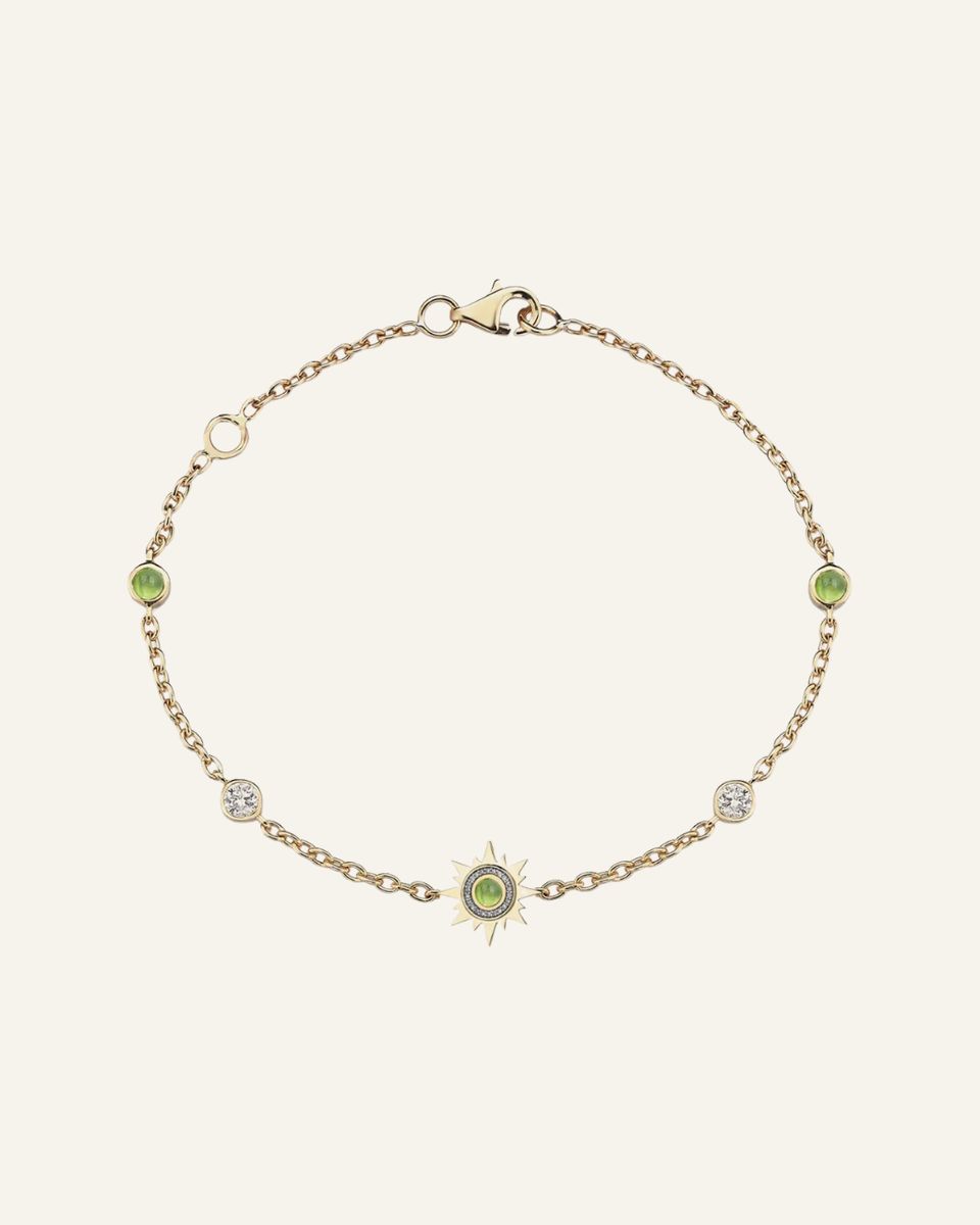 Sim & Roz Ray Charm Peridot Taşlı Bilezik